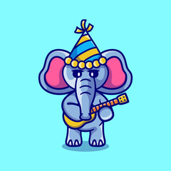 cute elephant celebrating new year with guitar illustration