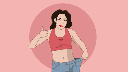 Woman in jeans. Woman loses weight.