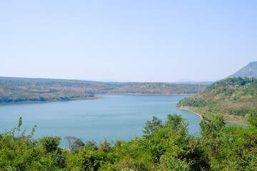 Obraz premium View Point of Lamtakong Dam in Nakhon Ratchasima Province, Northeastern Thailand