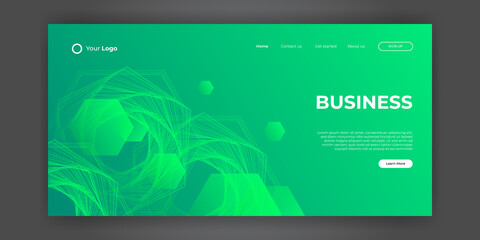 Modern green landing page website design with abstract background for business and corporate.