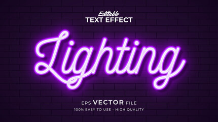 Neon light text effect, editable retro and glowing text style - obrazy, fototapety, plakaty