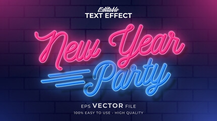 New Year neon light text effect, editable retro and glowing text style