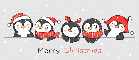 Draw funny penguin for christmas and winter © anchalee