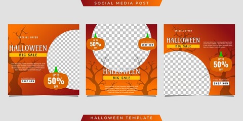 Halloween social media post sale template design. Very suitable for banner, poster, flyer, advertising, etc.