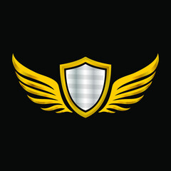 gold winged shield 3d illustration logo, cool just add company initials, flexible to use for various logos