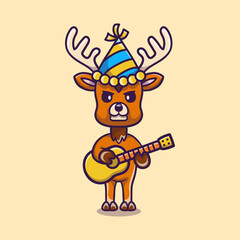 cute deer celebrating new year with guitar illustration