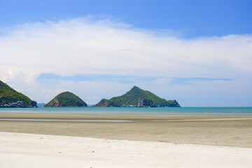 Tropical beach seaside and blue sky of Bang Pu beach at Khao Sam Roi Yot National Park in Prachuap Khiri Khan Province Thailand