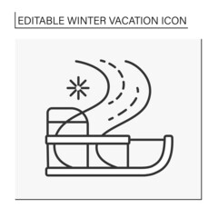  Sledding line icon. Extreme descent from mountain. Winter vacation concept. Isolated vector illustration. Editable stroke