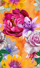 Naklejka na ściany i meble flower petals seamless hand drawing art design, leaves digital painting