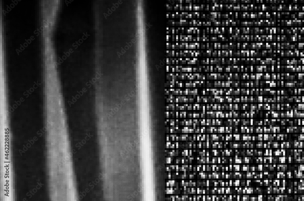 Poster pixel pattern of a digital glitch / abstract black and white pixel pattern background of a digital g