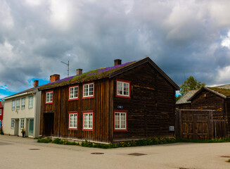 Mining town Roros in Norway, fantastic original old norwegian town. Traditional wooden architecture