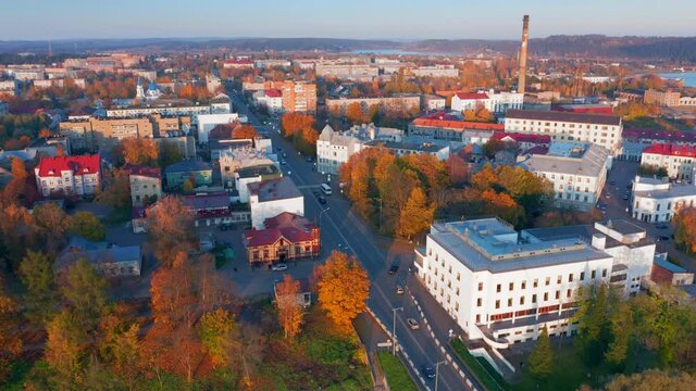 Sortavala town in Russia. Aerial view of the town of Sortavala during sunny autumn day