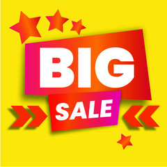 Advertising vector banner "Big Sale" with white text and red stars on red and yellow background.