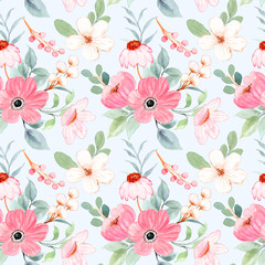 Obraz premium Seamless pattern of white pink floral watercolor