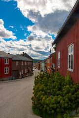 Mining town Roros in Norway, fantastic original old norwegian town. Traditional wooden architecture