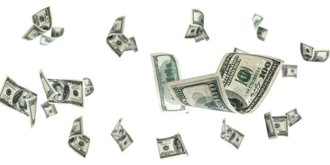 Fototapeta premium Dollar sign. American money. Cash white background, us bill. Money falling.