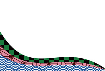 市松模様と麻の葉文様と青海波の和風なシンプルなフレーム素材