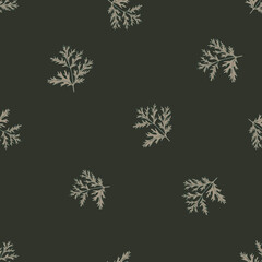 Seamless pattern wormwood on dark gray background. Beautiful plant ornament. Random texture template for fabric. - obrazy, fototapety, plakaty