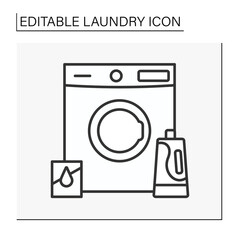  Washing machine line icon. Washer for clean clothing. Washing powder, liquid. Household. Cleaning service. Laundry service concept. Isolated vector illustration.Editable stroke
