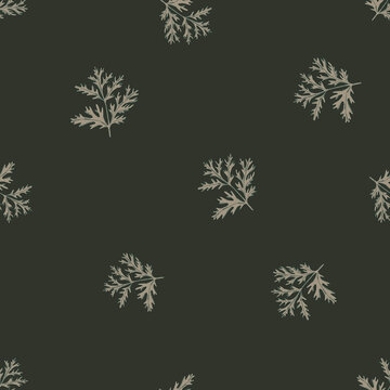Seamless pattern wormwood on dark gray background. Beautiful plant ornament. Random texture template for fabric.