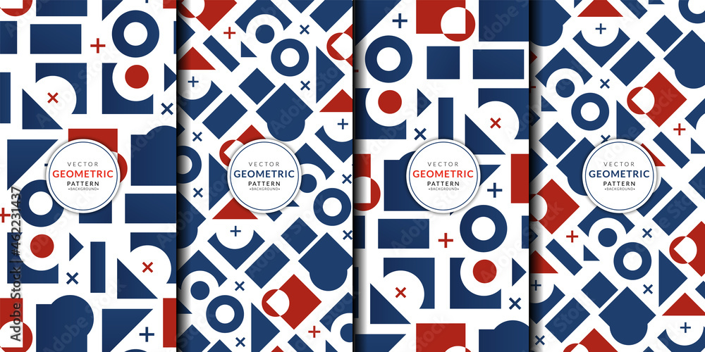 Poster abstract geometric pattern combination set. vector circle, triangle, square lines color art wallpape