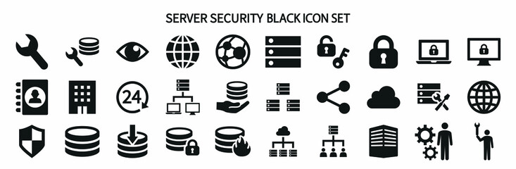 Icon set related to server security - obrazy, fototapety, plakaty