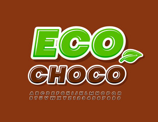 Vector colorful Sign Eco Choco. Bright Glossy Font. Modern Alphabet letters and Numbers