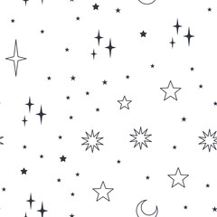 Stars seamless pattern with sun, moon. Mystical esoteric background for astrology design. Cosmos and space texture background.