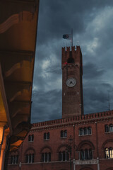 Fototapeta na wymiar the tower of the church in the city centre of Treviso in Italy in the evening