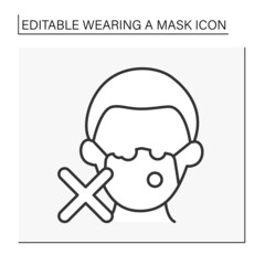  Face mask line icon.Deformed and dirty mask unprotect from Covid19. Healthcare concept. Isolated vector illustration. Editable strok