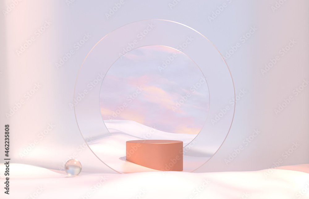 Poster abstract winter landscape scene with product stand. 3d rendering.