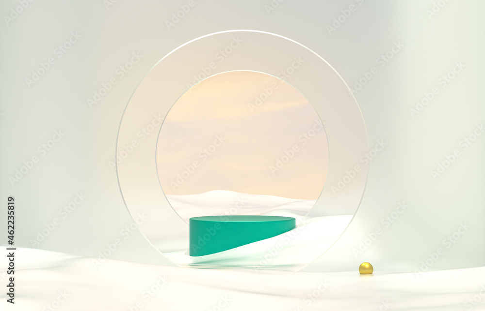 Poster abstract winter landscape scene with product stand. 3d rendering.
