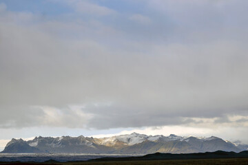 Landscape of snowy mountains and ice in Iceland