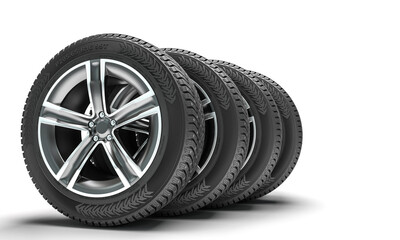 winter tires on the white background.