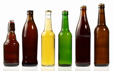 Beer Bottles isolated on white Background - Panorama