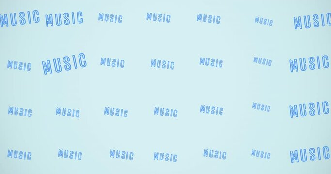 Animation of music texts over light blue background