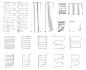 Vector set of towel rails, dryer rack radiators isolated on white