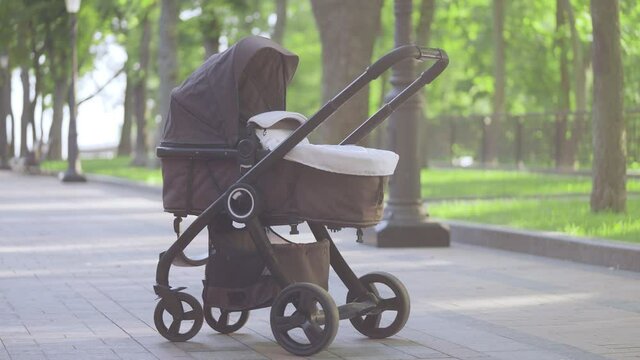 Empty baby carriage in park, prohibition of abortion, women's health, fertility