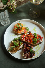 Assorted bruschetta on a plate