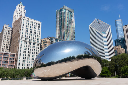 Cloud Gate Sculpture at Millennium Park with No People on June 11, 2021 in Chicago, Illinois