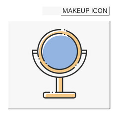 Mirror color icon. Decorative table mirror with illumination. Trendy interior thing. Makeup concept. Isolated vector illustration