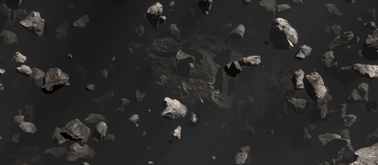 Asteroid Field in front of mega asteroid or dwarf planet Panoramic - obrazy, fototapety, plakaty