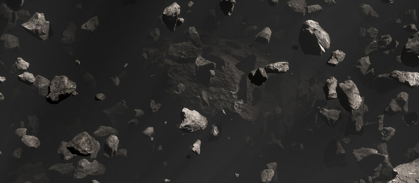 Asteroid Field in front of mega asteroid or dwarf planet Panoramic