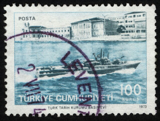 Republic of Turkey postage stamp. Republic of Turkey historical stamp. A postage stamp printed in...