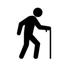 Elderly walking with stick pictogram. Clipart image isolated on white background