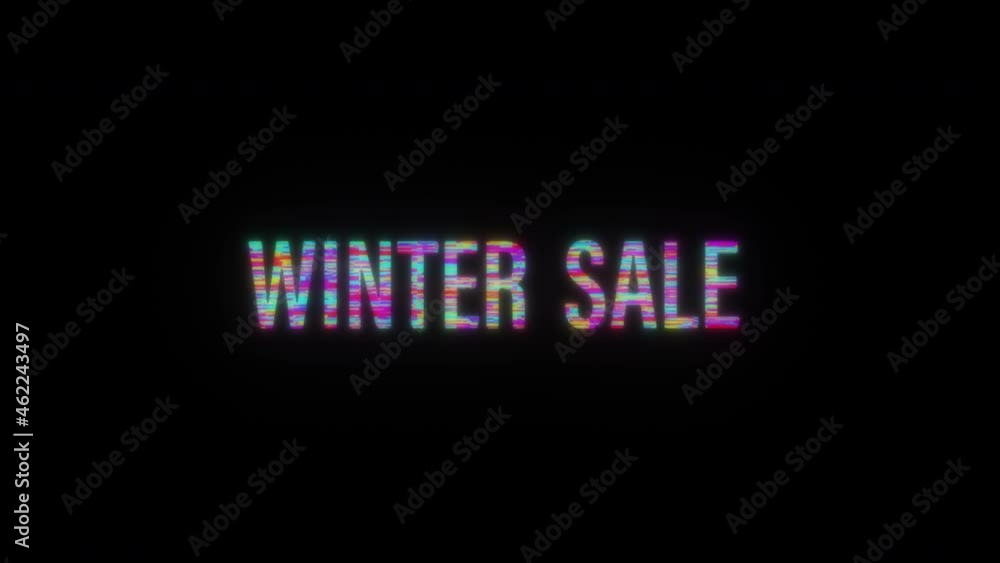 Poster winter sale colorful text word flicker light animation loop with glitch text effect. 4k 3d winter sa