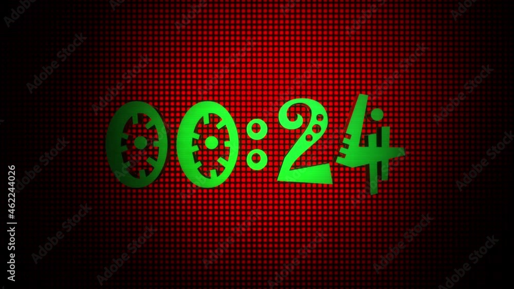 Aufkleber 3d glow green 30 to 0 second digital countdown on red grid digital background.4k 3d rendering countd