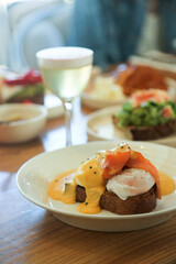 Traditional Benedict eggs with smoked salmon