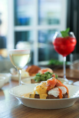 Traditional Benedict eggs with smoked salmon