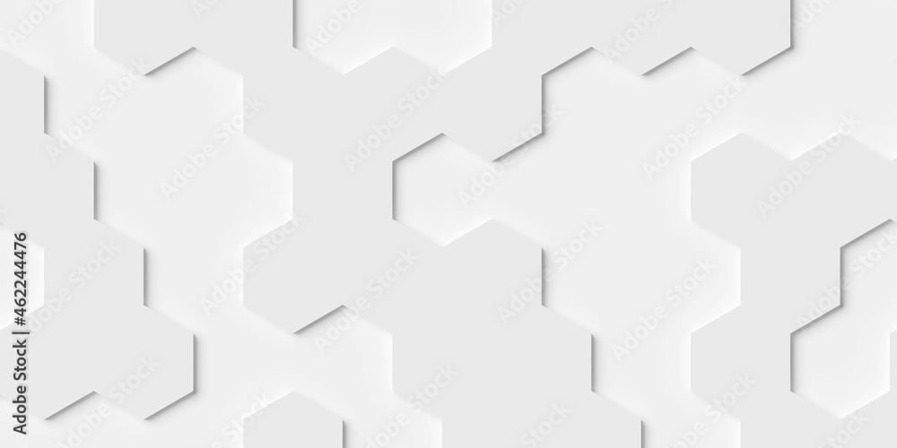 Poster modern minimal white two level inset honeycomb hexagon geometrical pattern background flat lay top v